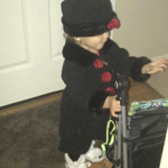 Starting Out Black Pea Coat with Red Floral Accents - Picture 4 of 4